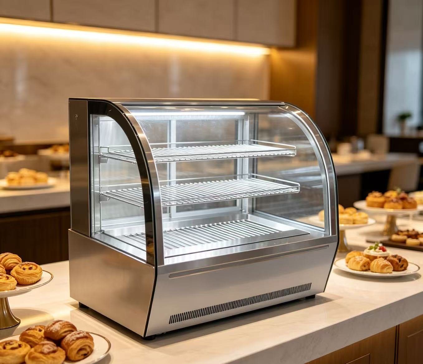 弧形台式热柜 — PEZO 专用展示柜(热柜 / 双温区) cake display cabinet
