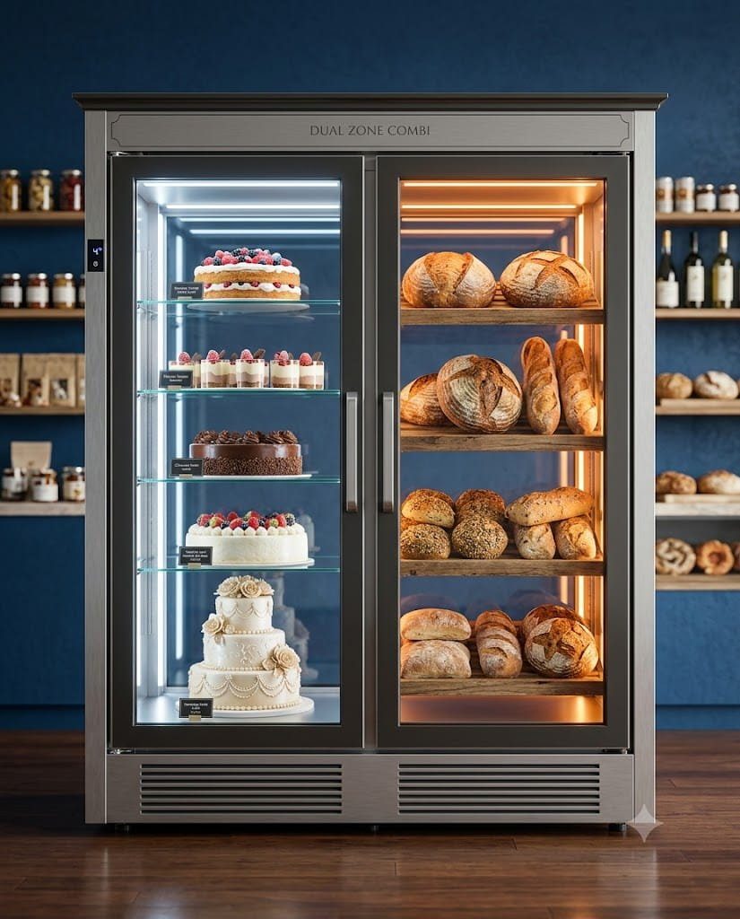 双温区(冷藏 / 常温)组合柜 — PEZO 专用展示柜(热柜 / 双温区) cake display cabinet